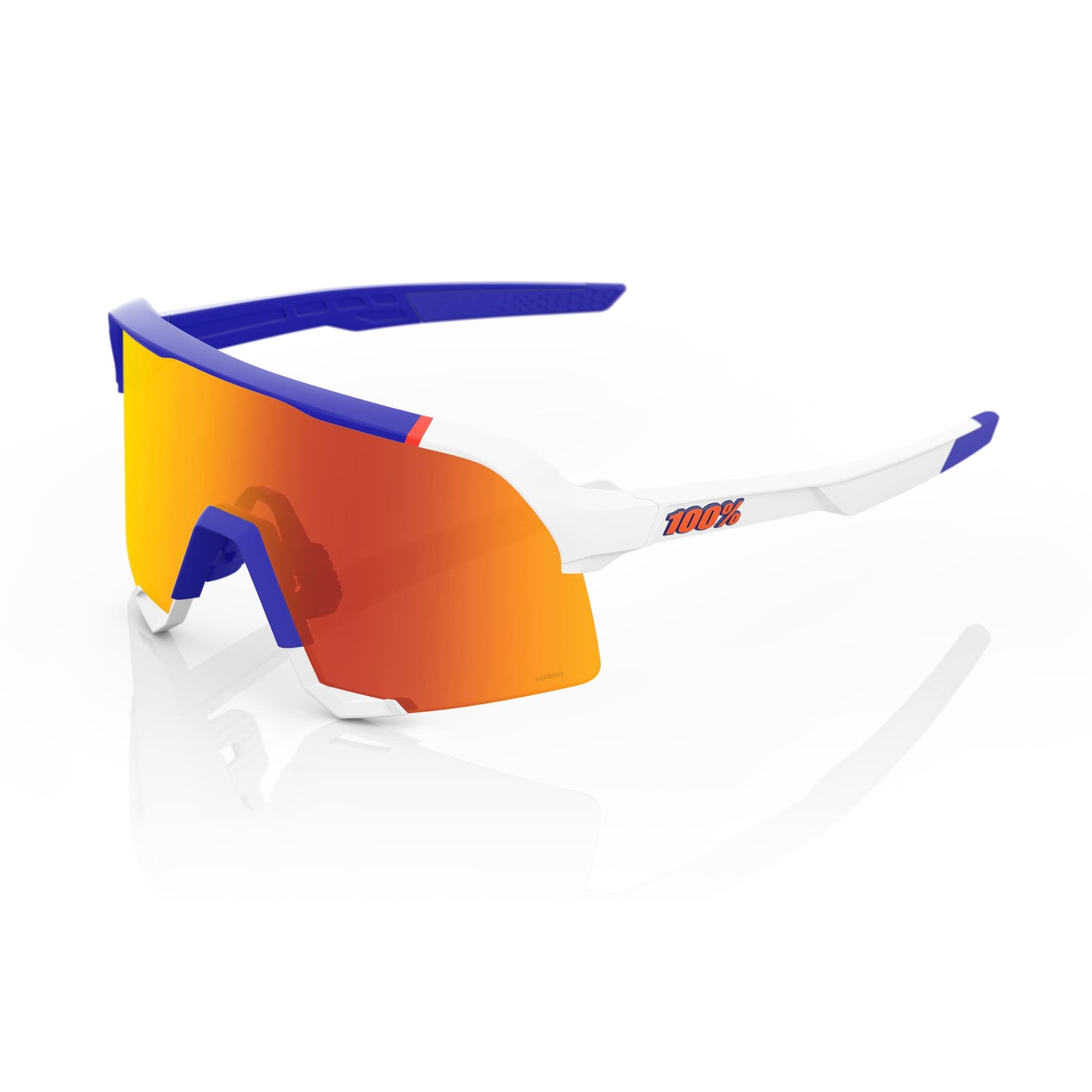 100% S3 Sport Performance Cycling Sunglasses - Soft Tact Blue/White - HiPER Red Multilayer Mirror Lens