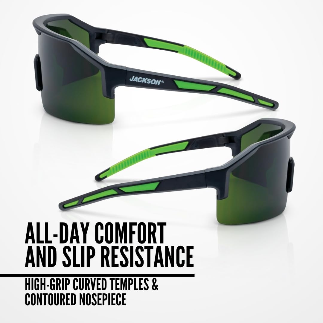 Jackson Safety Maxview+ Ballistic-Rated Safety Glasses - ANSI Z87.1 Wraparound Anti-Scratch Eye Protection for Men & Women - Black Frame with Shade 5 IR Lens - Pack of 1