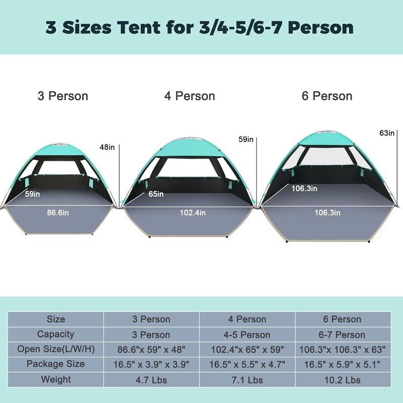 Beach Tent Sun Shelter - UPF 50+ UV Protection | Lightweight & Easy Setup for 3-10 People