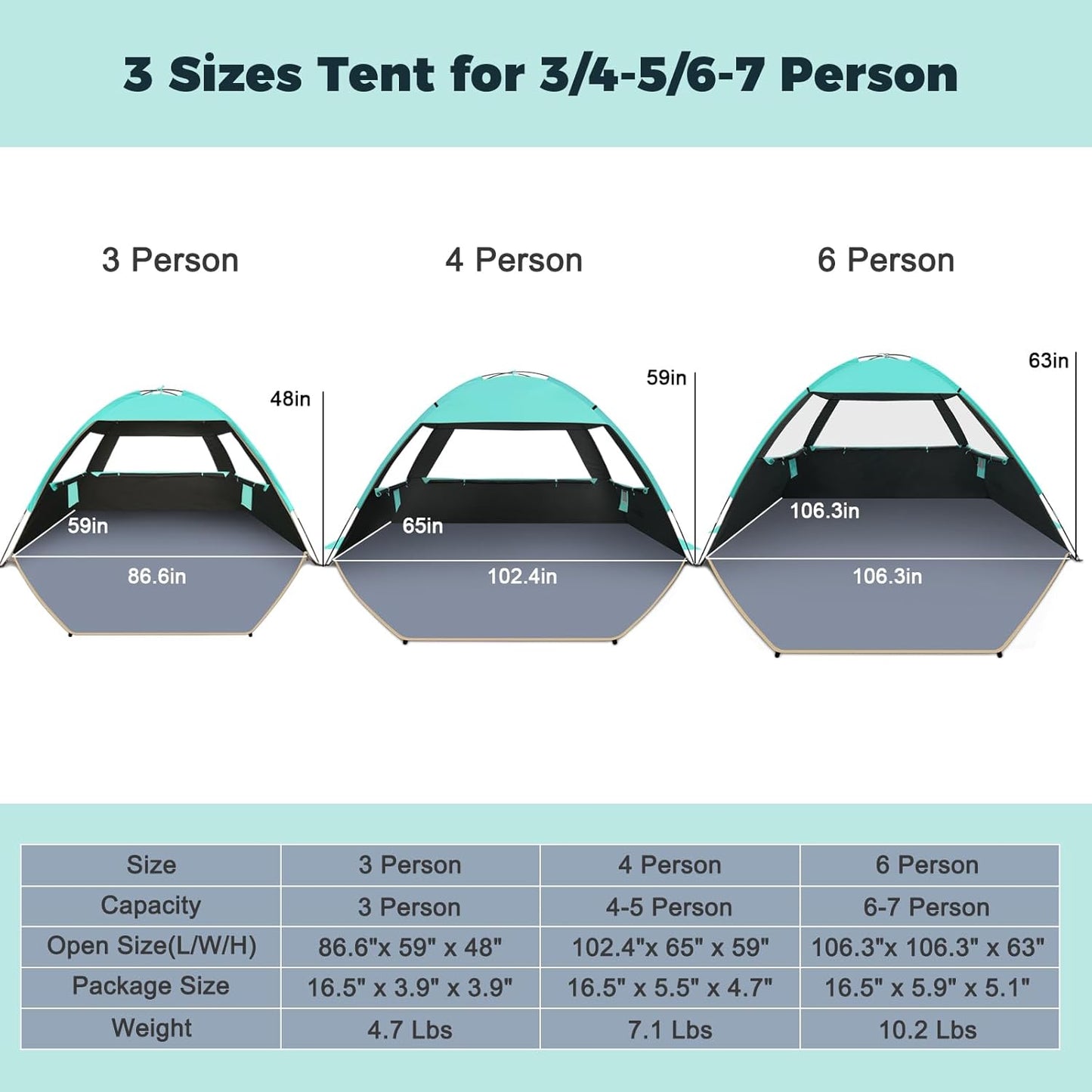 Beach Tent Sun Shelter for 3-10 People | UPF 50+ UV Protection, Lightweight & Easy Setup