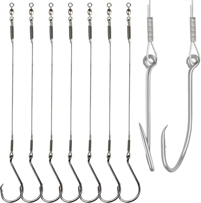 Fishing Hook Rigs - Heavy Duty Circle Hooks 1/0-10/0 with Stainless Steel Leader | 25/50 Pack for Catfish, Shark & Surf Fishing