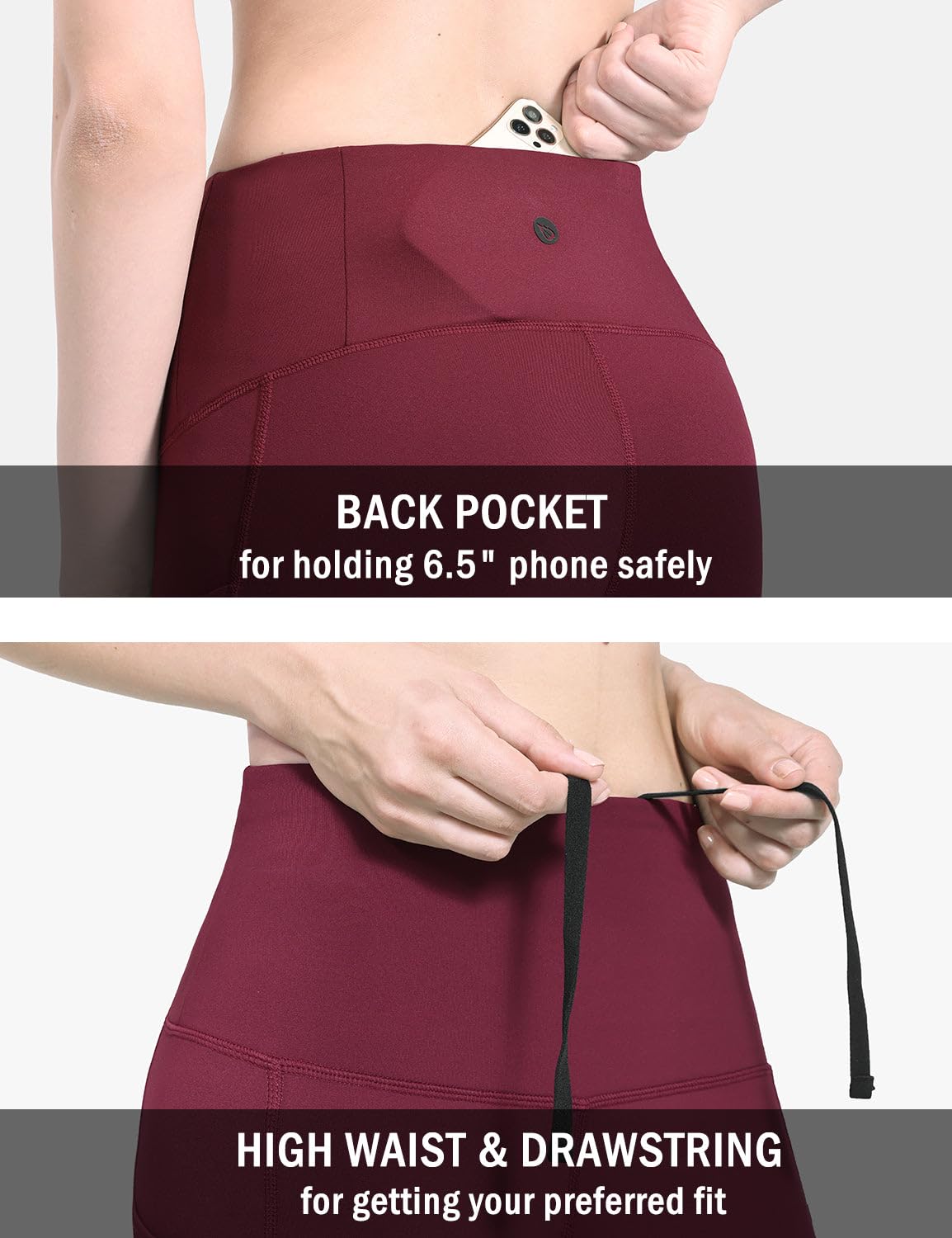 baleaf Fleece Lined Leggings Women Snow Waterproof Pants Thermal Warm Winter Yoga Cold Weather Gear with Pockets Wine Red 3XL