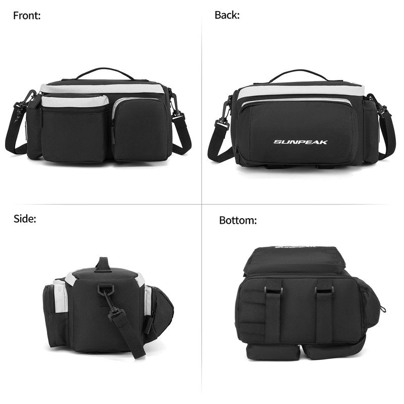 Sunpeak Bike Rear Rack Bag Waterproof Ebike Mountain Bicycle Saddle Bag 12L Cycling Pannier Trunk with Reflector & Shoulder Strap for Commuter Travel Outdoor
