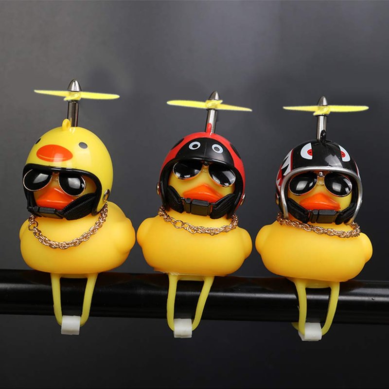 wonuu Rubber Duck Car Ornaments Yellow Duck Car Dashboard Decorations Squeeze Duck Bicycle Horns with Propeller Helmet