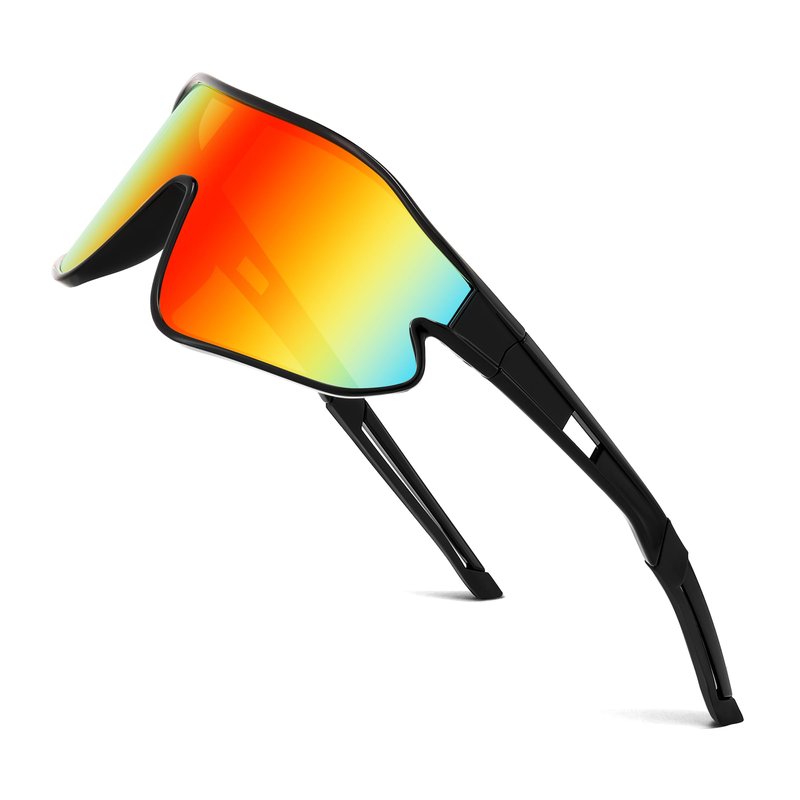 FEISEDY Unisex Youth Sunglasses, Teens Baseball Tennis Sunglasses, UV400 Sports Boys Girls Cycling Shades B4064 (Black Frame/Red Mirror)
