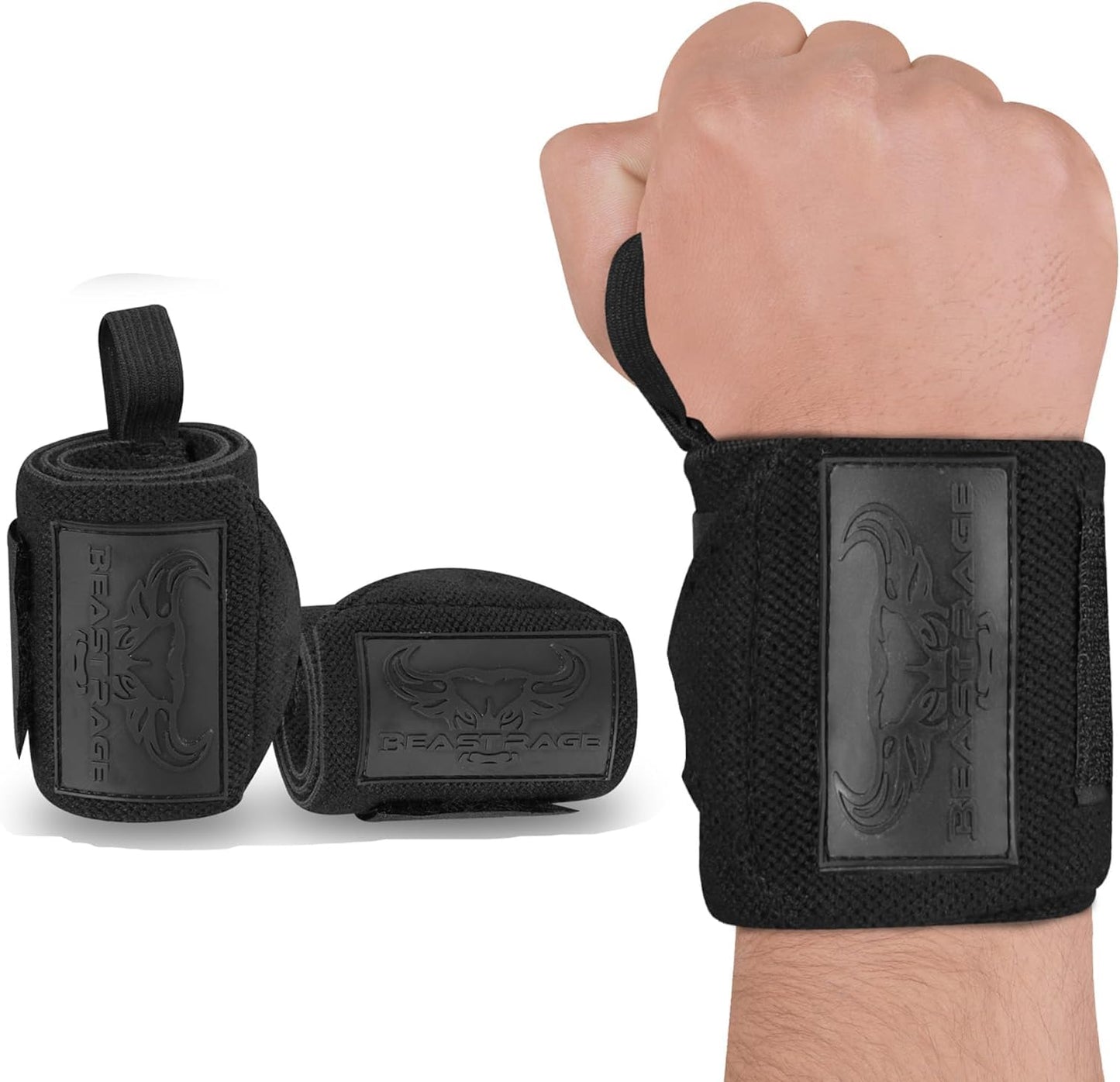 BEAST RAGE® Wrist Wraps for Weightlifting Adjustable Lifting Straps & Wrist Straps with Thumb Loop for Enhanced Gym Support, Wrist Support for Powerlifting, Bodybuilding and Gym workout (Black/Redish)