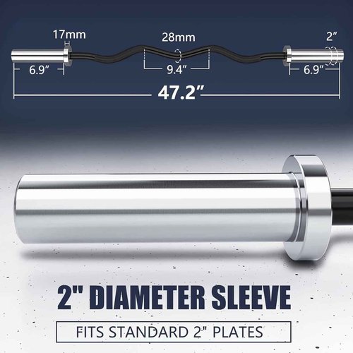 TECHNOAGE Olympic EZ Curl Bar, 47" Curl Bar(500LBS Capacity) 20LB Full Black Solid Chrome Barbell with Copper Sleeve and Bearing for 2-inch Plates
