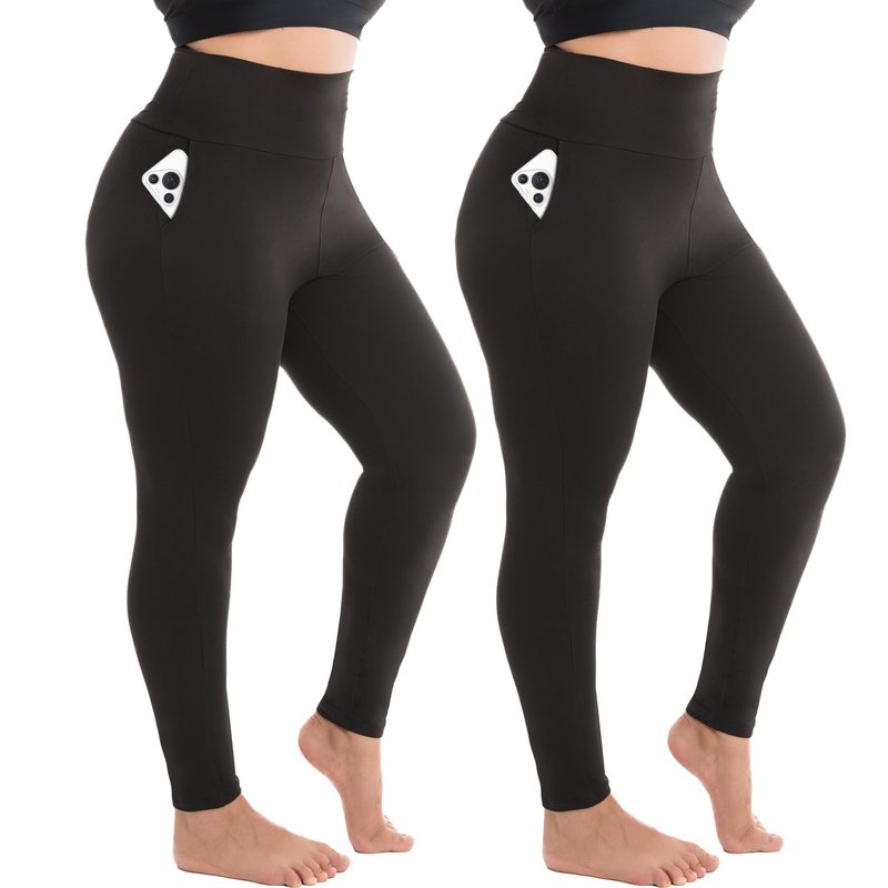 SINOPHANT 2 Pack Plus Size Leggings for Women, High Waisted Buttery Soft Yoga Pants with Pockets for Gym Workout Clothing Black XXL