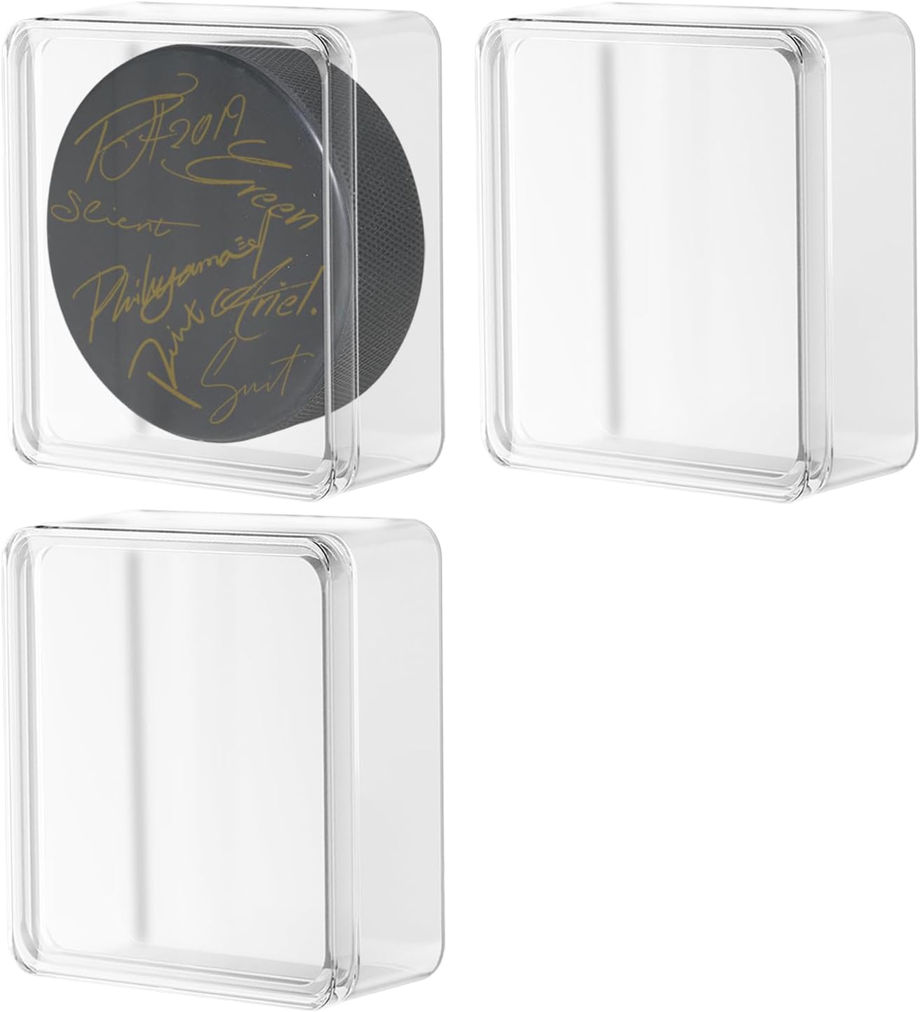 Acrylic Hockey Puck Display Cases - Official Size Cube Holders for 3 Pucks | Clear Protection