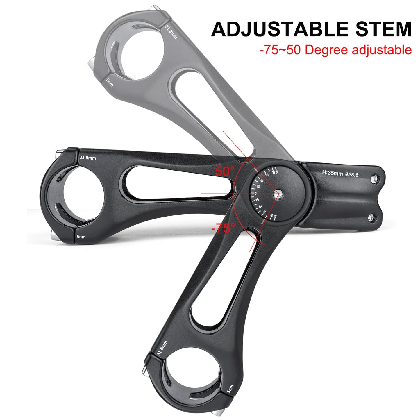 GEWAGE Bike Bicycle Stem - -65 ~ +45 Degree Adjustable Bike Stem- 140mm Bike Stem Riser for 31.8(1-1/4") Handlebars- Aluminum Alloy Mountain Bike Handlebar Riser Extender for Mountain Road City Bike