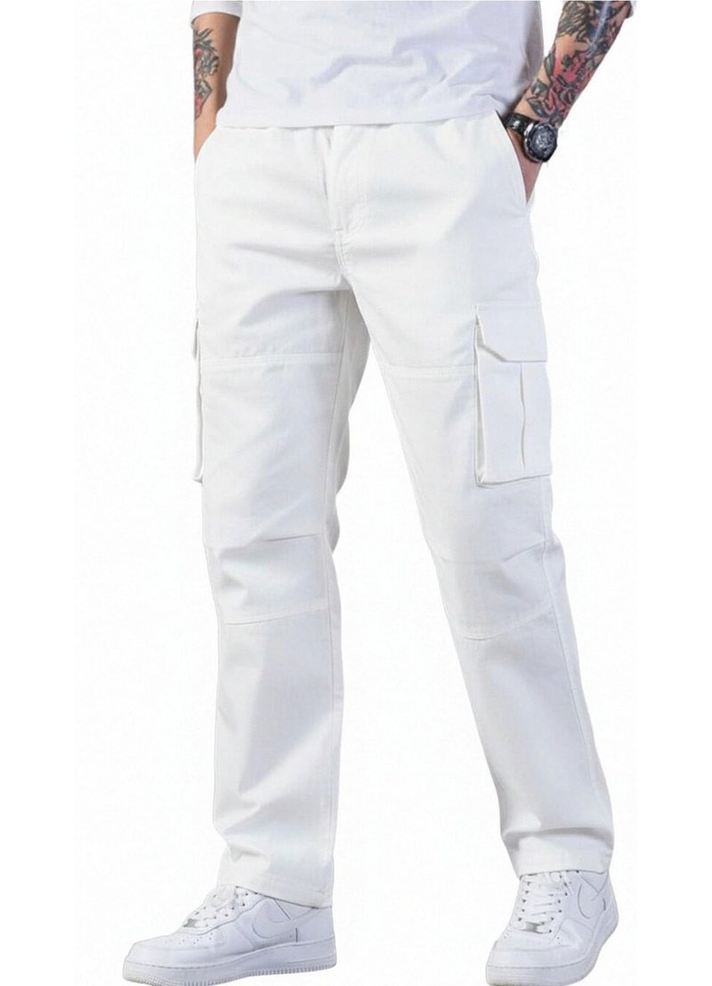 HUNGSON Mens Casual Hiking Pants Cotton Drawstring Fashion Cargo Pants(White,34)