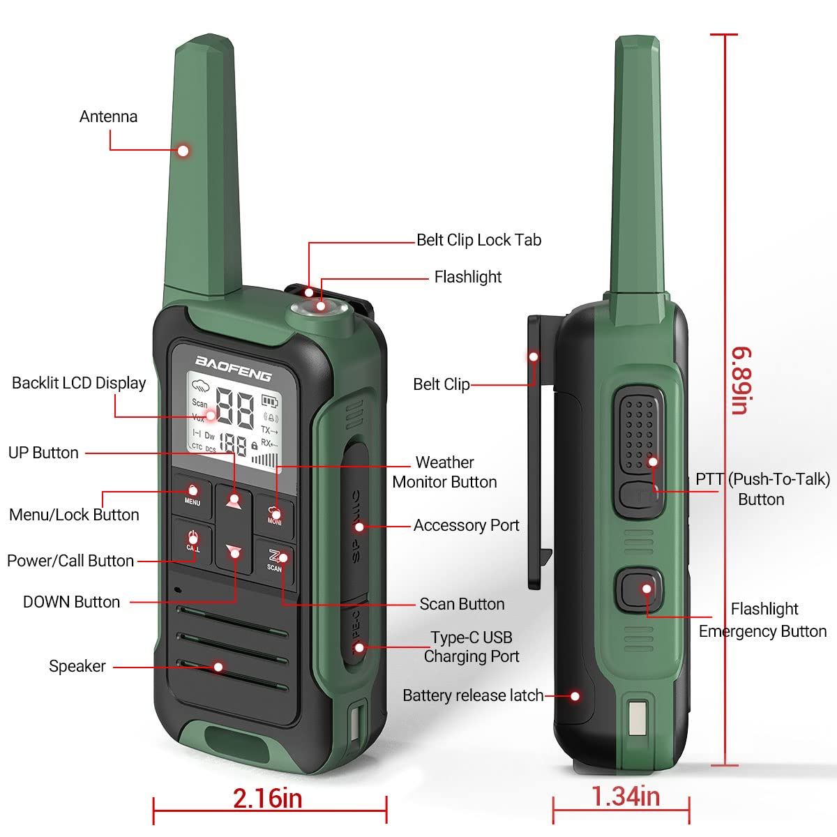 Baofeng Walkie Talkies Long Range Walkie Talkie for Adults FRS walkie-Talkie Hiking Accessories Camping Gear Toys 2 Way Radio for Kids with Flashlight,NOAA Weather Scan,VOX,22 Channel(No Battery)