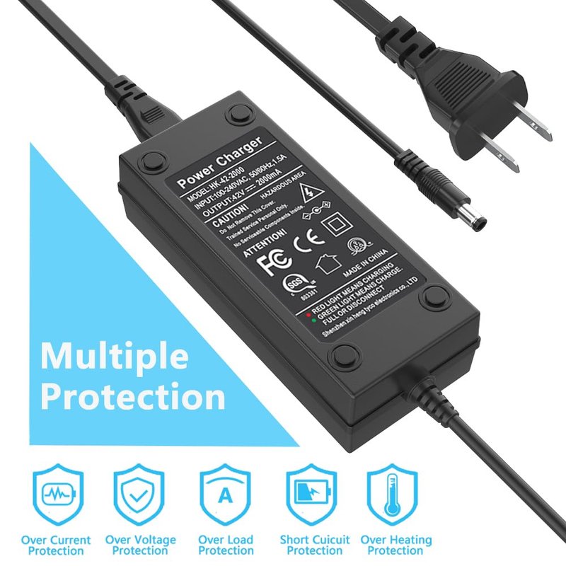 42V 2A Scooter Charger with 6 in 1 Plugs for 36V Pocket Mod, Sports Mod,Razor,Gotrax,Jetson,Voyage,Ninebot,Lithium Battery Device,Electric Scooter Charger