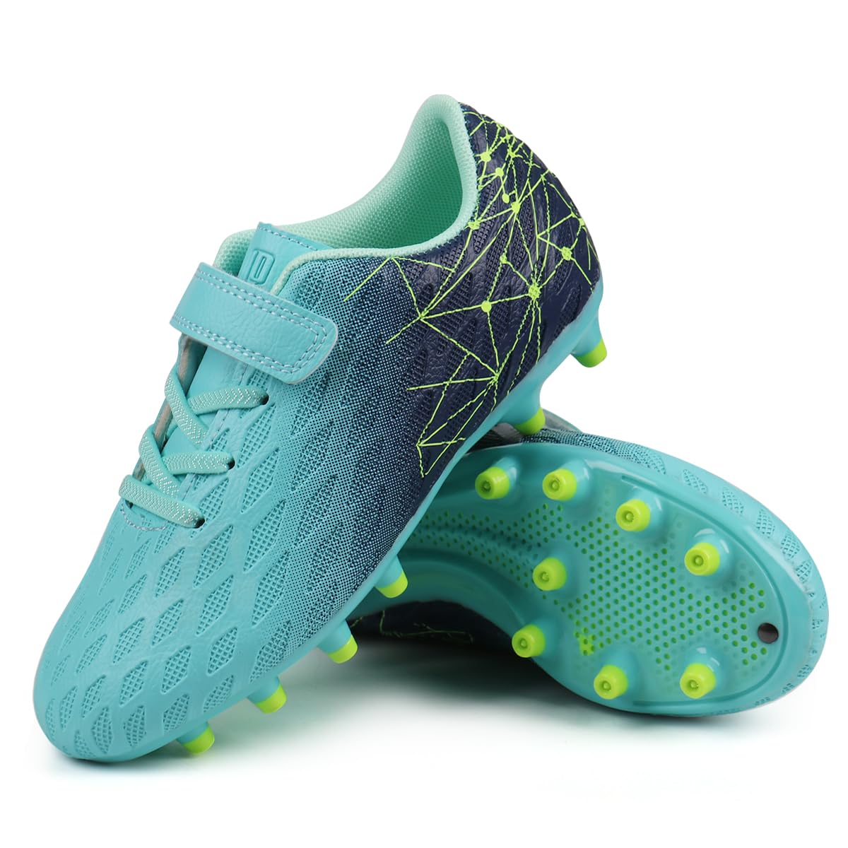 brooman Kids Firm Ground Soccer Cleats Boys Girls Athletic Outdoor Football Shoes (11.5,Green Navy)