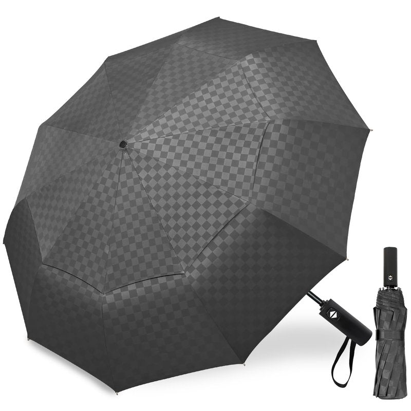 Satol 62 Inch 10 Ribs Large Waterproof Golf Umbrella, Oversize Automatic Open/Close Double Canopy Vented Sturdy Umbrella for Travel, UV Protection Windproof Sun & Rain Compact Lightweight Folding Umbrellas for Outdoor, Black