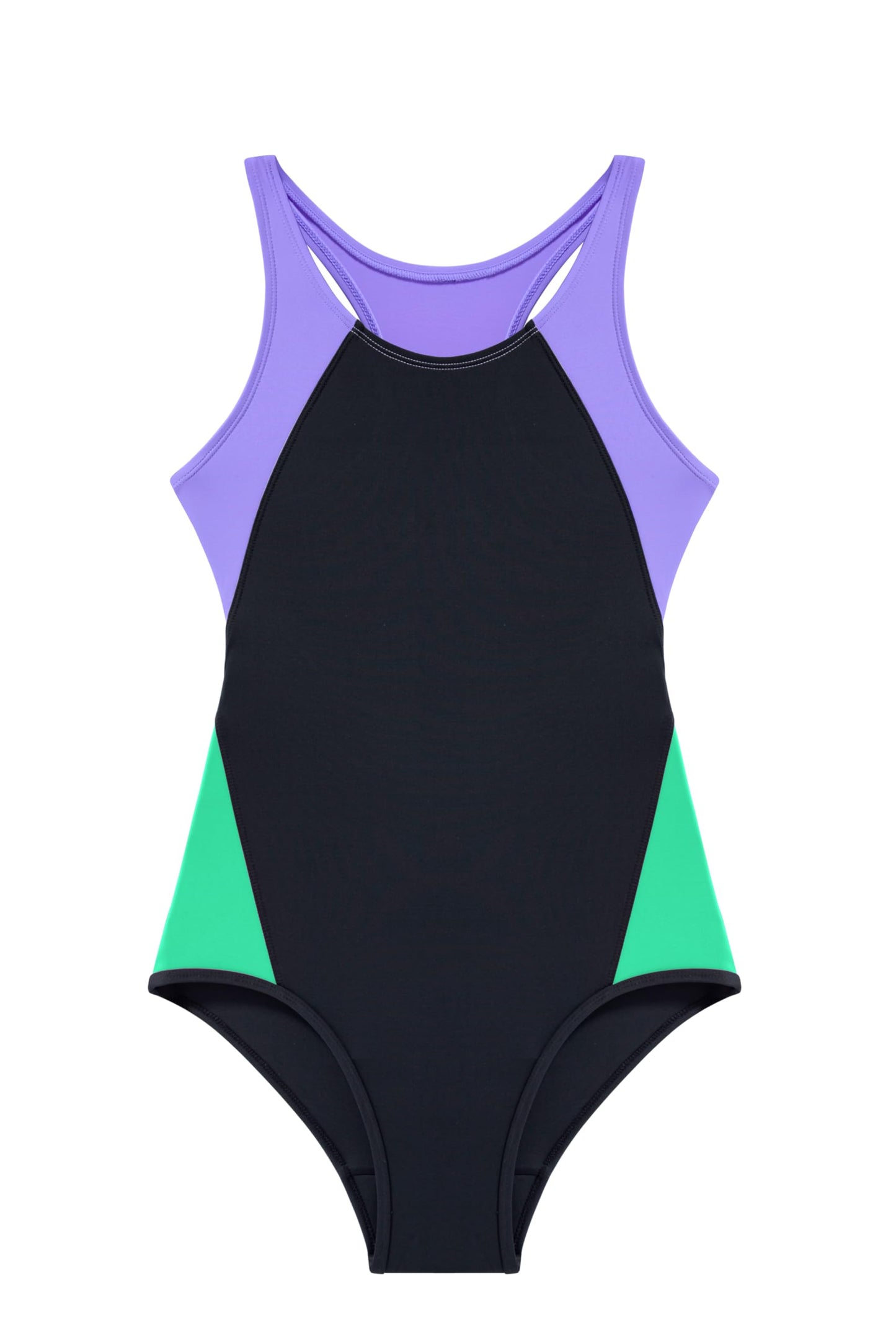 Beautikini Period Swimwear One Piece Leakproof Menstrual Swimsuit Racerback Color Block Bathing Suit for Teen Girl Purple XXS