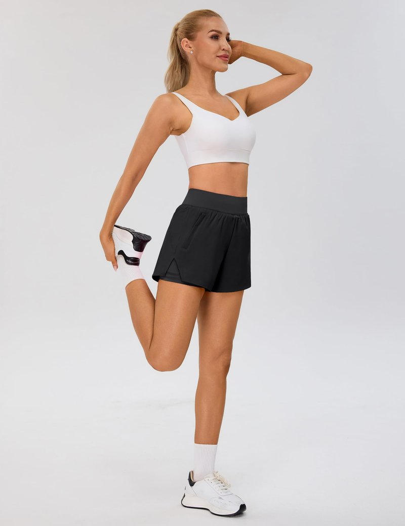 BMJL Womens 2 in 1 Running Shorts with Zip Pockets 3" Quick Dry High Waisted Gym Workout Shorts with Liner（M,Black）