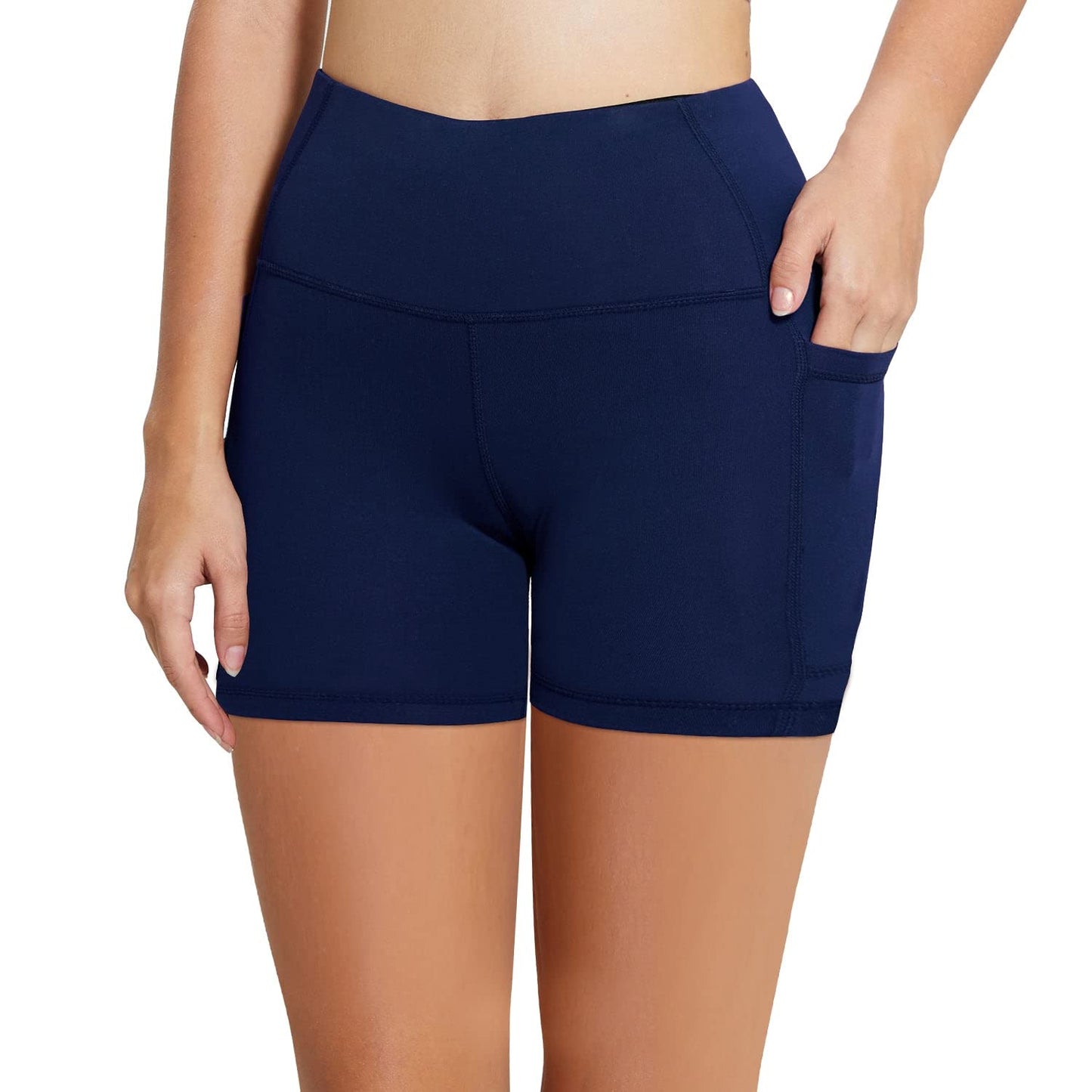 baleaf Workout Shorts Women 5" Biker Yoga Gym Spandex Running Volleyball Compression Tummy Control Short with Pockets Navy Blue XXL