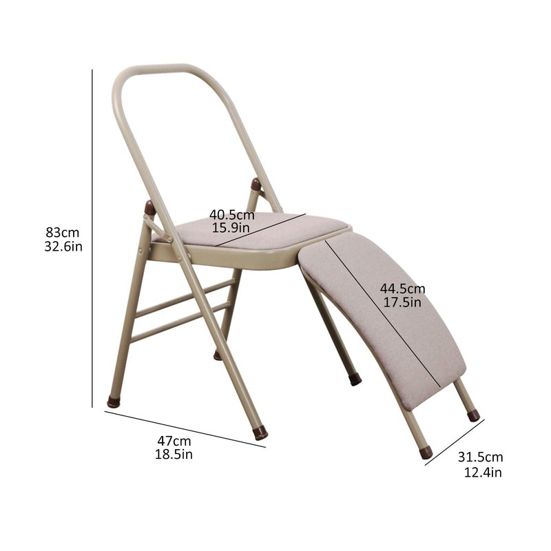 INNOLIFE Yoga Auxiliary Chair with Lumbar Back Support for Iyengar Foldable Balance Training with Purple Yoga Resistance Band(Gray)