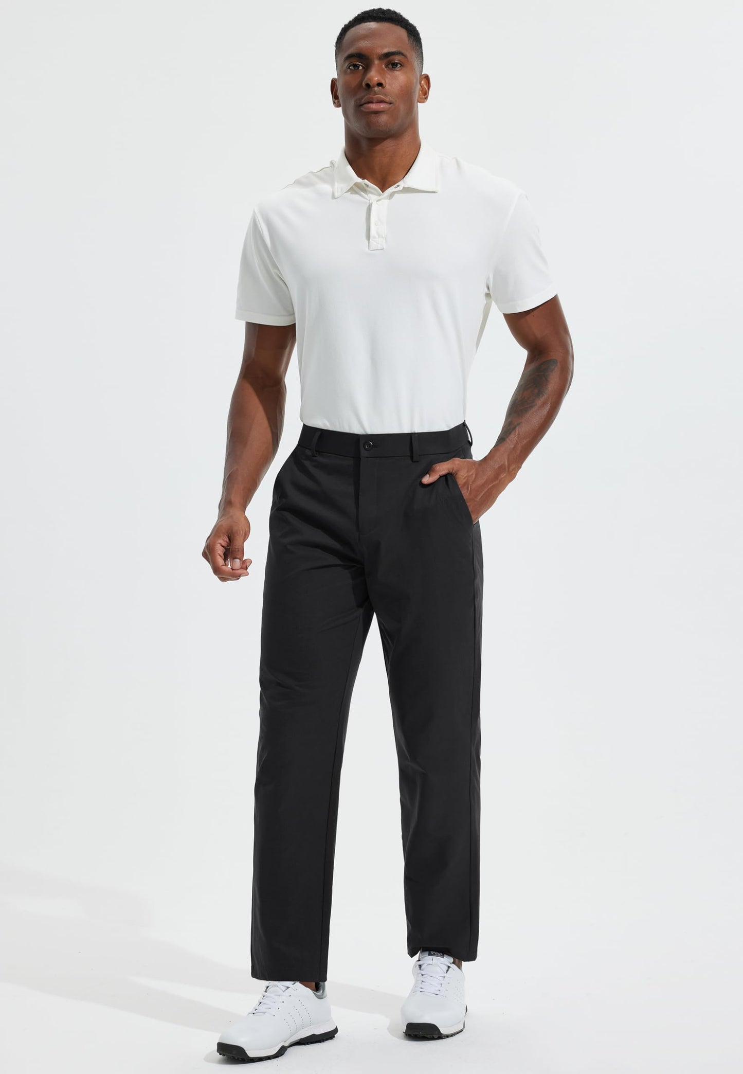 Men's Golf Pants 30" Quick Dry Lightweight Classic Fit Stretch Work Dress Business Casual Pants for Men Comfy Lounge Trousers with Pockets, Black, 32W x 30L