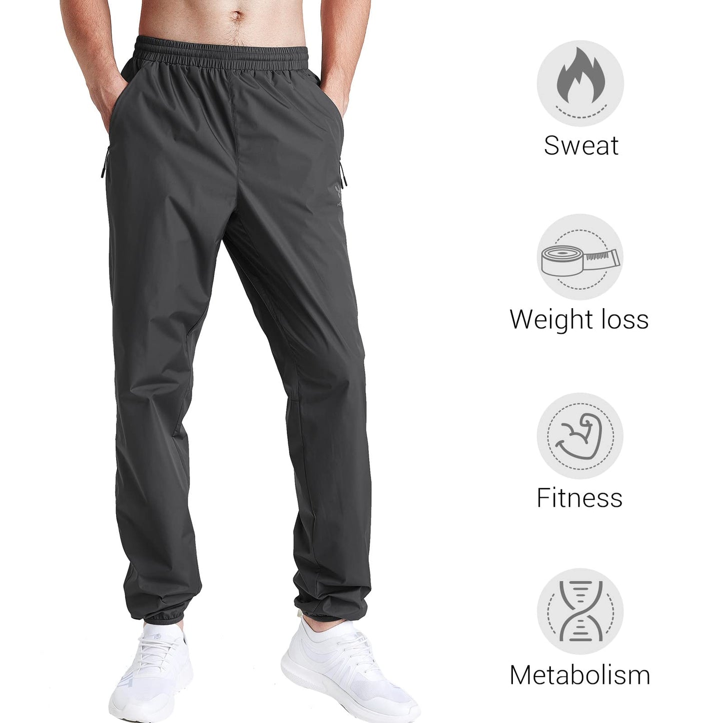 HOTSUIT Men's Sauna Pants Training Pant Anti Rip Gym Workout Sauna Suit, Grey, M