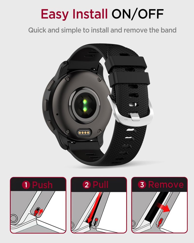 Miimall [3 Pack] Silicone Band for Garmin Vivoactive 6/5/3 Music/570 42mm, Forerunner 55/165, Venu/Venu Sq/2 Plus, 20mm Thin Rugged Strap for Vivomove Sport/Trend, Forerunner 645(White+Grey+Black)