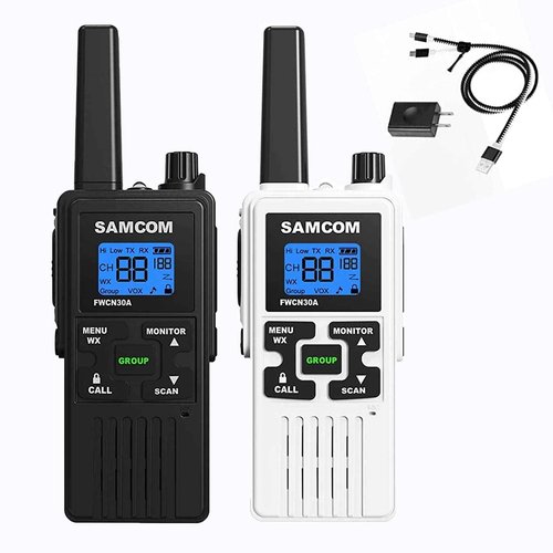 SAMCOM FRS Two Way Radios Rechargeable Walkie Talkies for Adults, 2 Way Radios Long Range 22 Channels VOX Hands Free Emergency Group Call,Portable 1250mAh with USB Charger/NOAA/Flashlight (2 Pack)