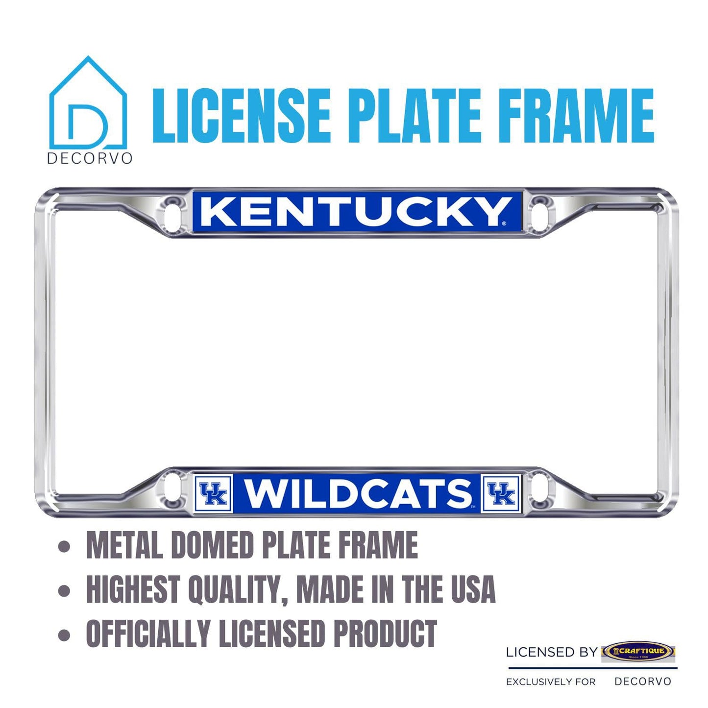 Decorvo Kentucky License Plate Frame - University of Kentucky Wildcats Car Truck Accessory