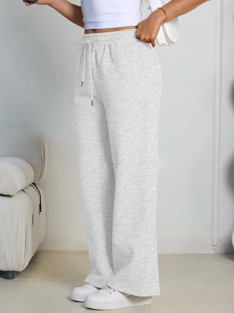 Trendy Queen Womens Wide Leg Fleece Lined Sweatpants Winter Lounge Travel Pants Fall Fashion Outfits 2026 Baggy Joggers Clothes with Pockets Grey XS