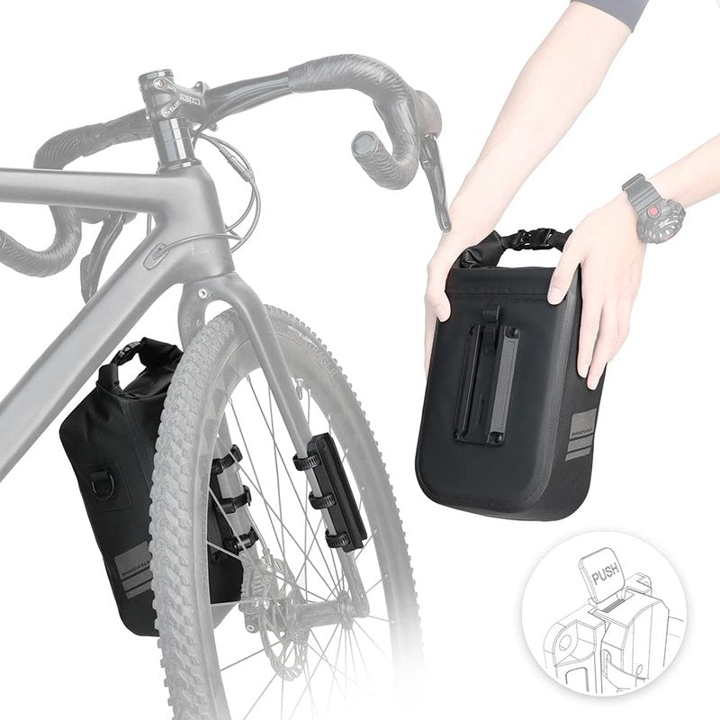 Rhinowalk Bike Front Pannier Bag Fork Bag Waterproof Bicycle Rack Bag Shoulder Bag for E-Scooter Mountain Bike Accessories -Black, 6L