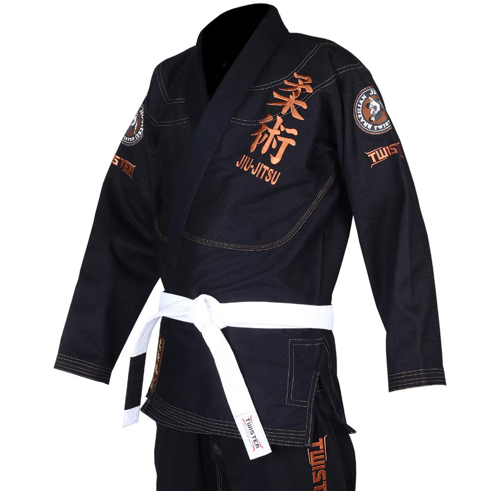 Twister Brazilian Jiu Jitsu Gi/Kimono/JiuJitsu Uniform Jiu Jitsu Gi 450 Gram Premium quality Fabric Comes With White Belts & Gi Bag (Black, A0)