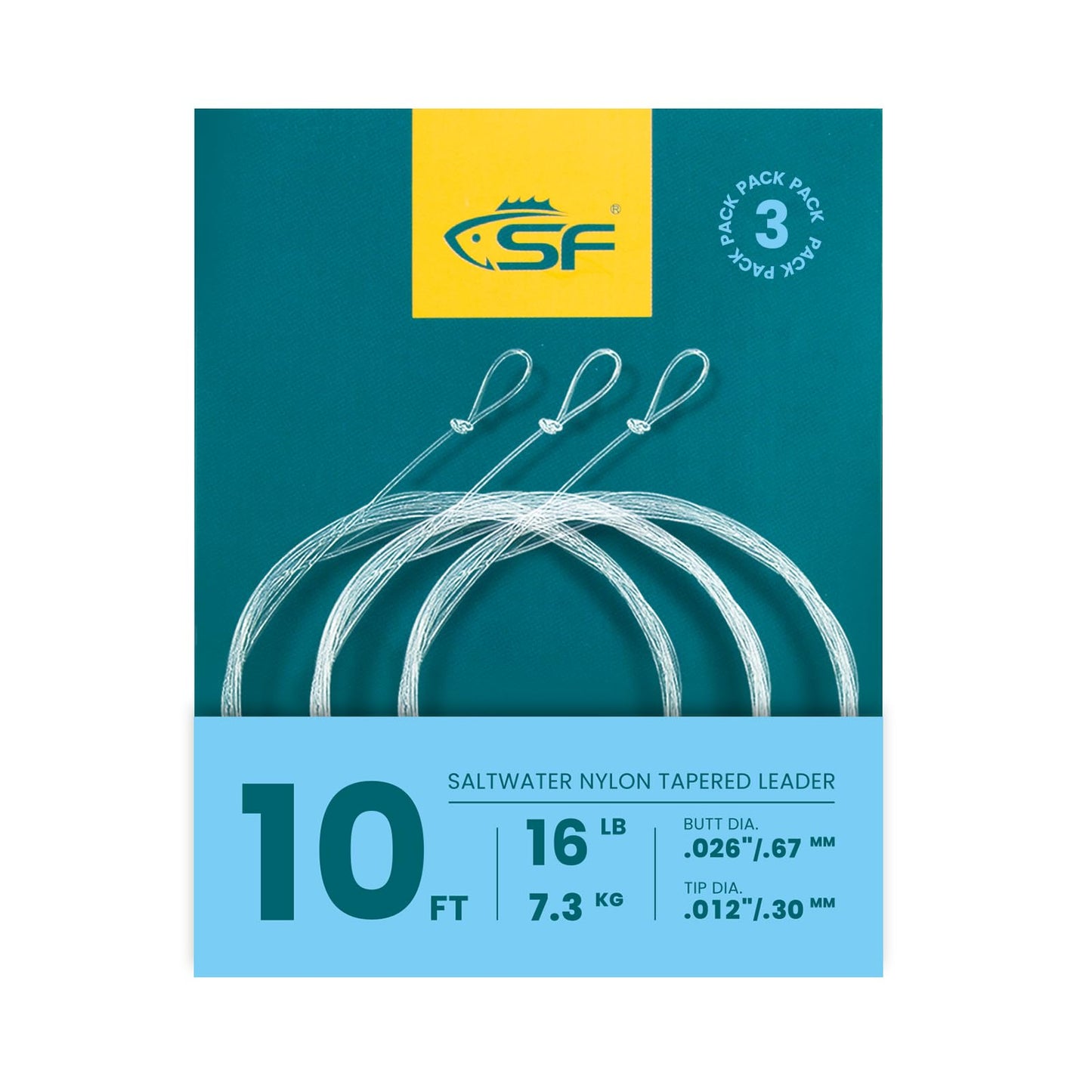 SF 10FT 16lb Pre-Tied Loop Saltwater Tapered Leader Fly Fishing Low Visibility High Strength Clear Nylon for Saltwater Bonefish Permit