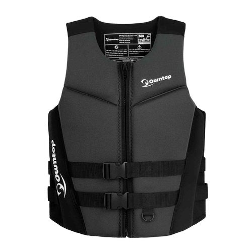 Owntop Adult Buoyancy Swim Vest - Lightweight Floating Swimwear for 130-210lbs Men Women Swim Jacket Easily Adjustable Full Mobility for Jet Ski Water Skiing Water Scooter Towable Tube, Black L