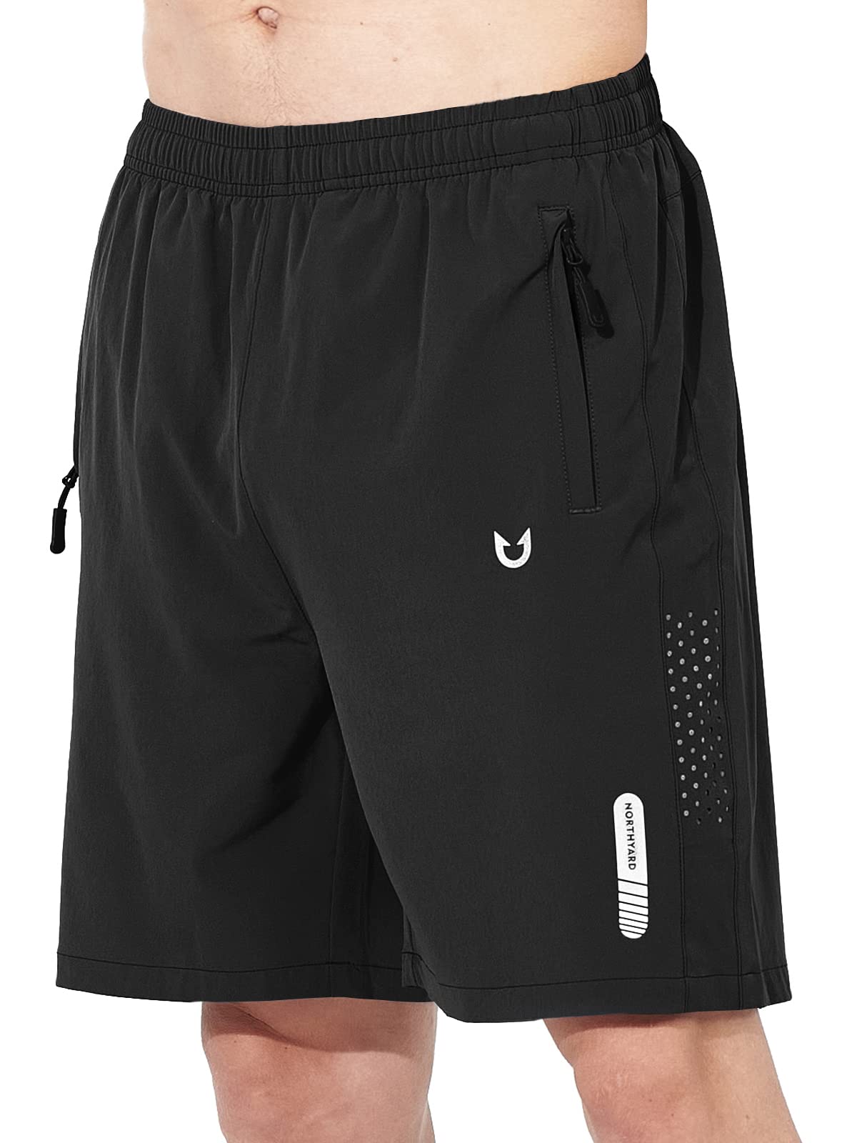 NORTHYARD Men's Athletic Running Shorts Gym Workout 7"/9"/5" Quick Dry Lightweight Sports Basketball Tennis 3 Zipper Pockets Black S