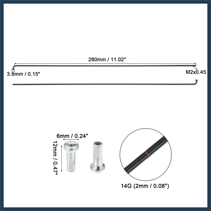 INFINAUTO 36 Pcs 14G J Bend 280mm x 2mm Bike Bicycle Spokes with Nipples Steel Black Stylish Design