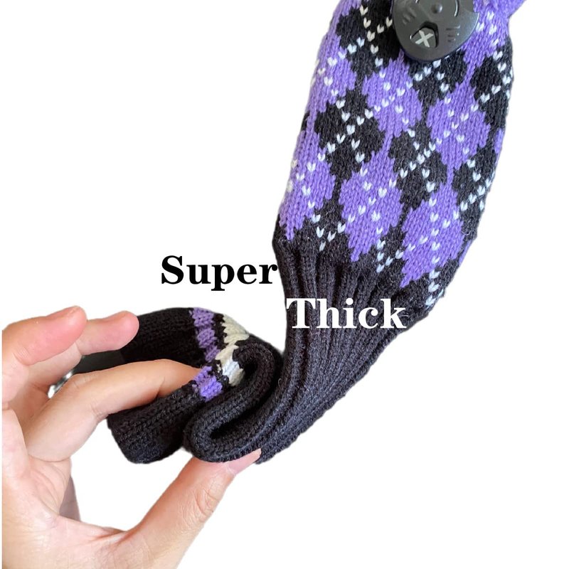 3pcs Knit Golf Headcovers for Women Men - Club Head Covers for Driver, 3 5 Fairway Woods, Pom Pom Golf Wood Headcovers for 1 3 5 Woods (Purple&Black)