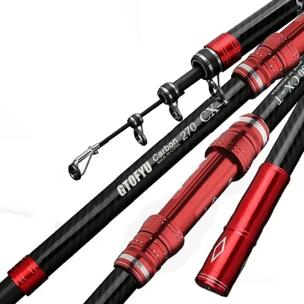 Telescopic Fishing Rod - Carbon Fiber Travel Surf Rod for Spinning | 20-50LB Medium-Heavy Baitcasting Pole