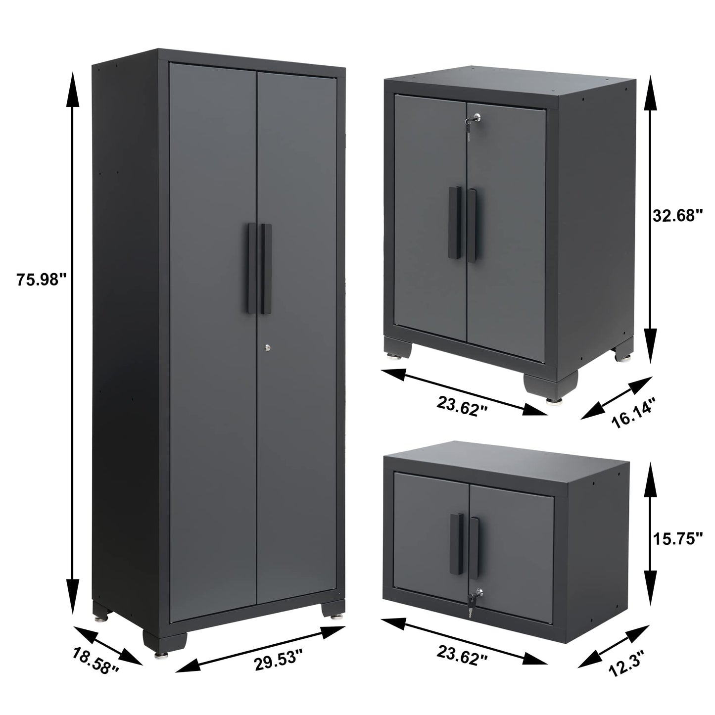 Torin Garage Storage, 5 Piece Garage Storage Cabinet with Lockers, Workbench, Orgager for Garage, Home, Office, School, Black/Grey
