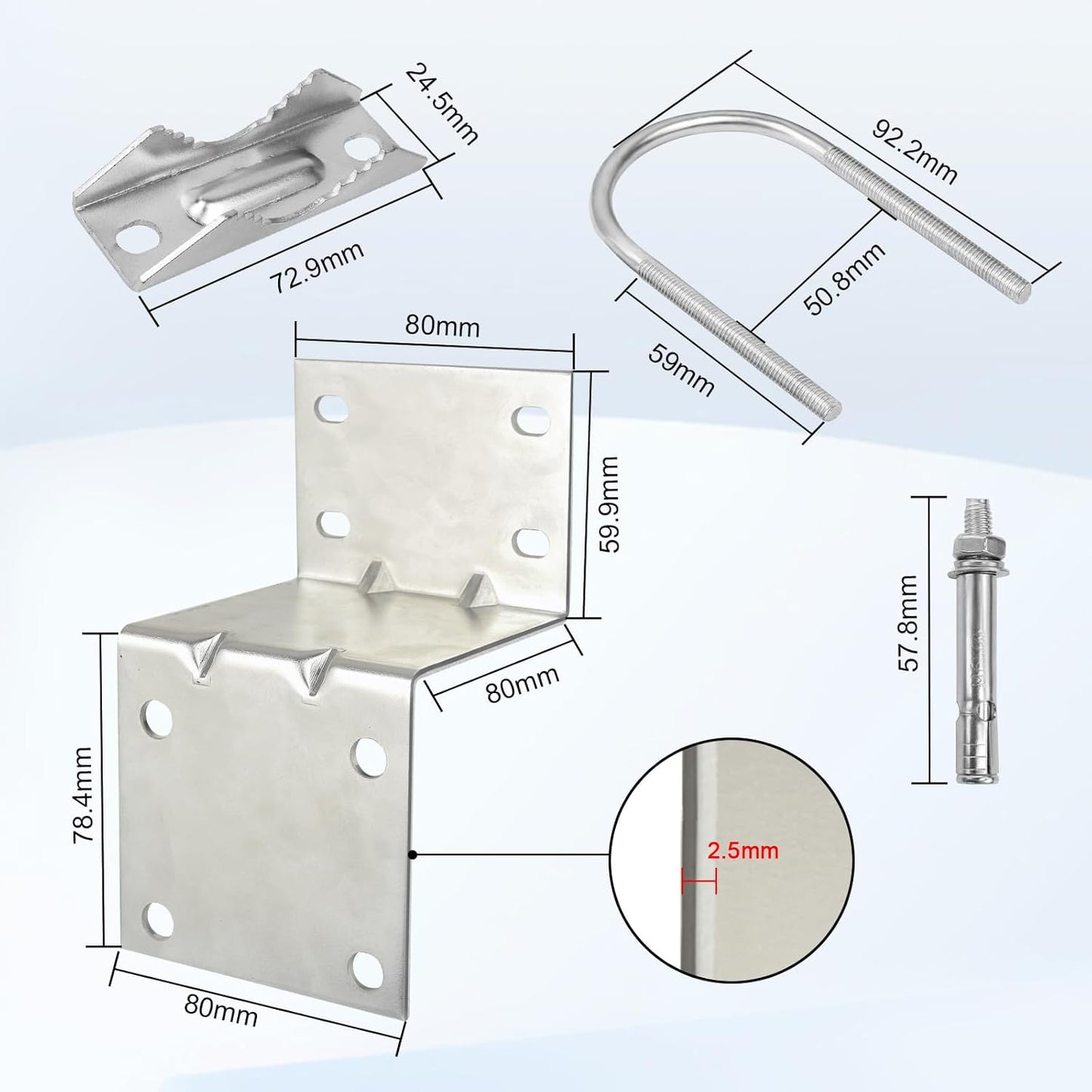 Antenna Pole Mount Bracket Kit - U-Bracket Assembly with 4 Screws for Outdoor Antenna Installation