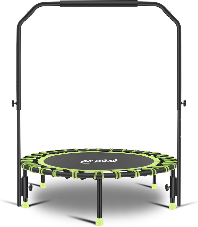 Silent Mini Trampoline - 40" Adjustable Handle Bar Bungee Rebounder for Cardio Workouts | Max Weight 330 lbs
