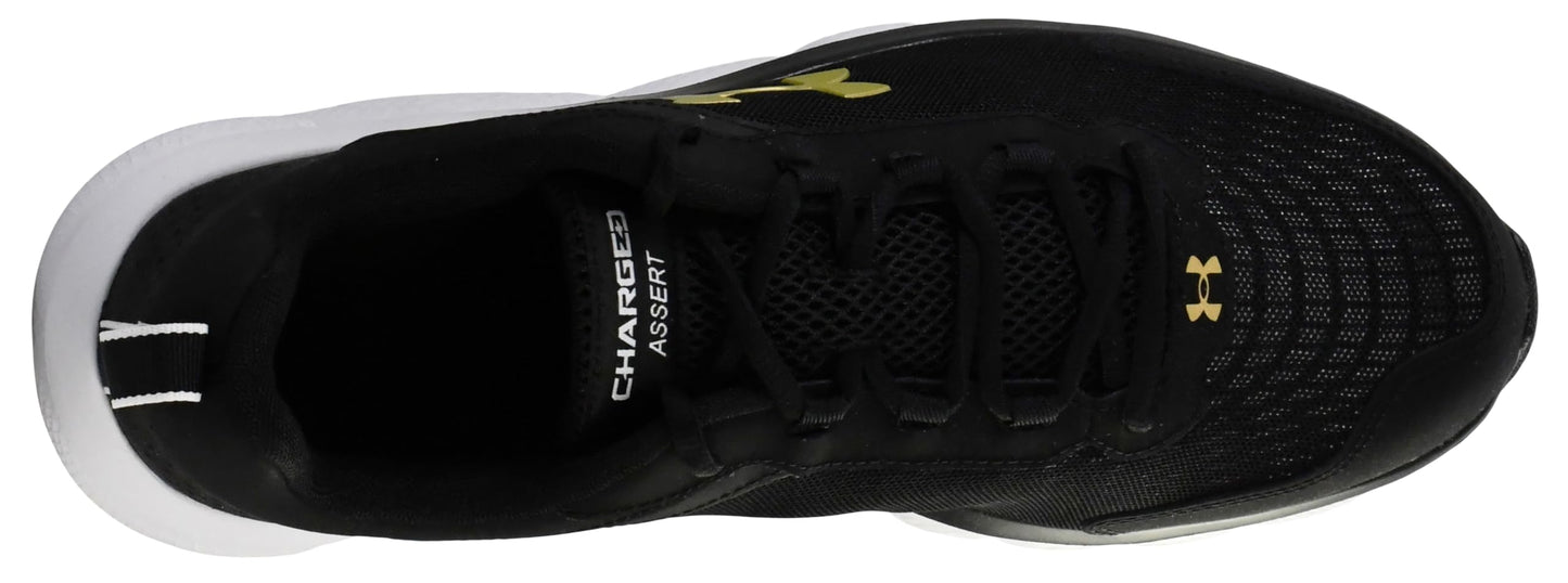 Under Armour Men's Charged Assert 9 Running Shoe, Black/White/Gold,8.5