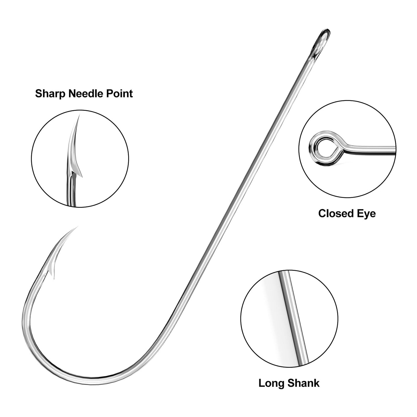 Luroad Aberdeen Sea Fishing Hooks, 25 Pcs Large Barbed Aberdeen Hooks, Long Shank and Wide Gape Size 1#, 1/0, 2/0, 3/0, Light Fishing Hooks High Carbon Steel (2/0)