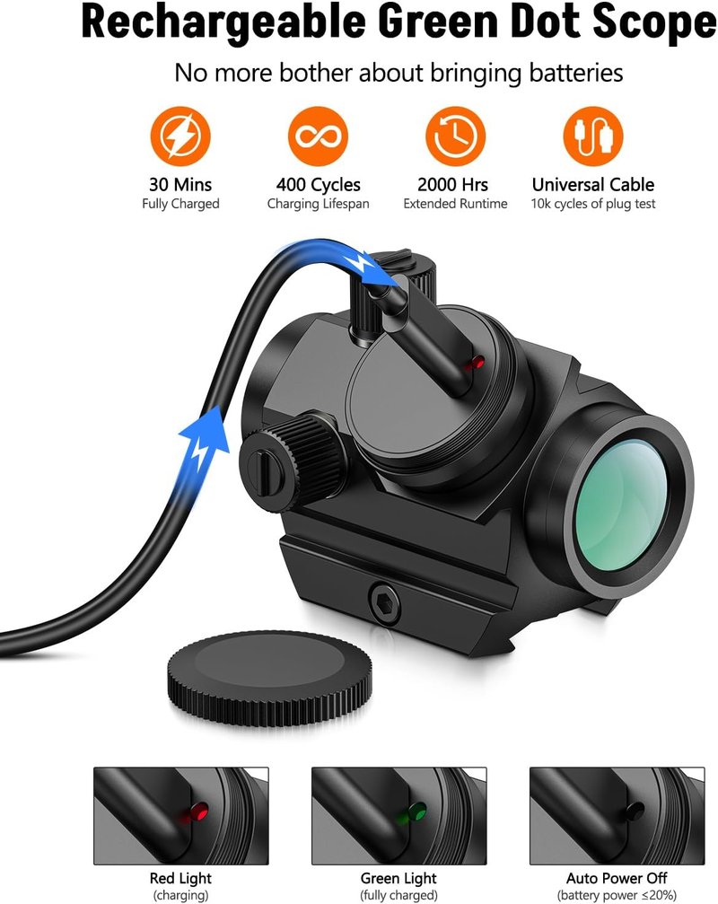 Rechargeable Red/Green Dot Sight - 3 MOA Compact Scope | 1x21mm Optics, IPX7 Waterproof, Low-Profile Mount