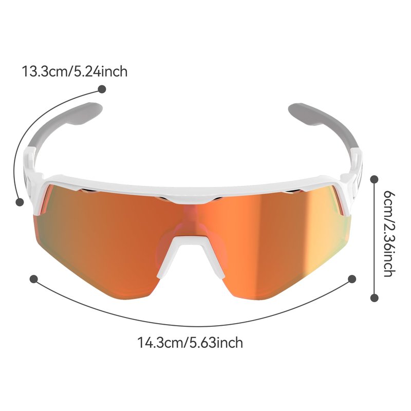 VIKISOIO Photochromic Cycling Glasses Sports Sunglasses for Men Women, UV Protection, Mountain Bike MTB Bicycle Riding (White Frame - Red Len)