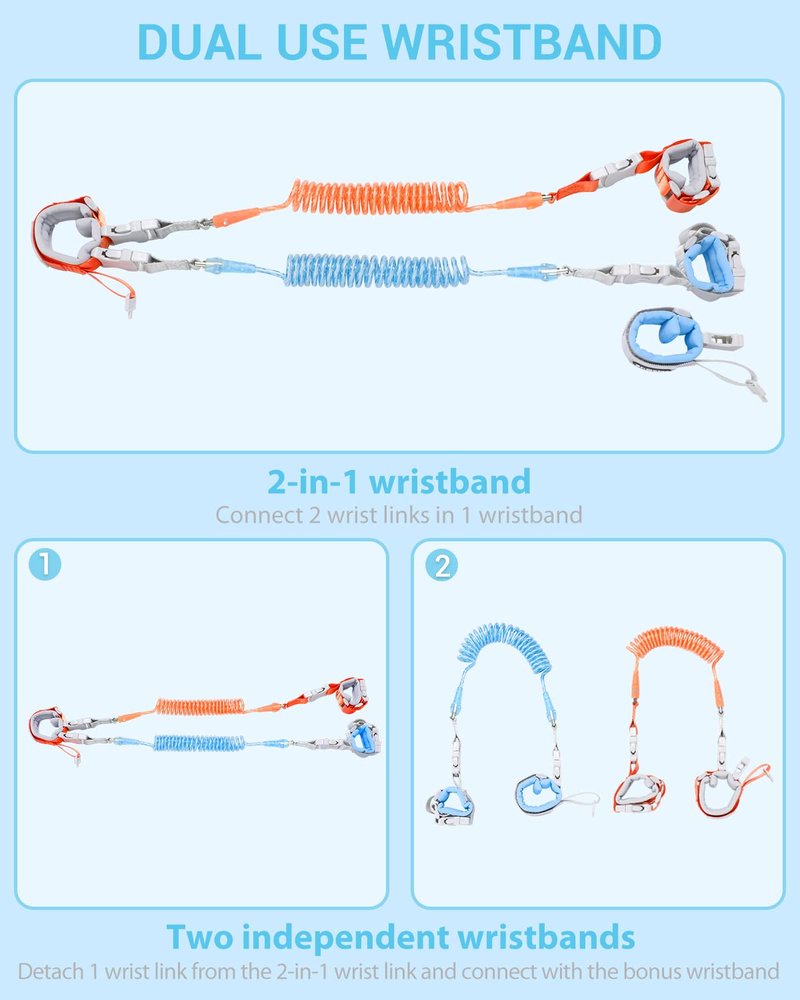 Anti-Lost Wrist Link for Toddlers - 2-in-1 Safety Wristband Leash with Key & Lock | 6.56ft Kids Walking Harness for Travel