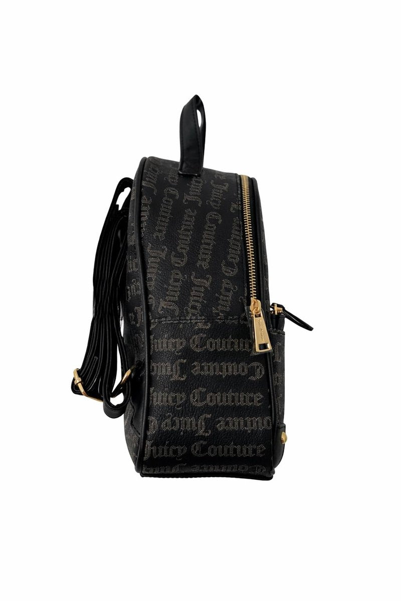 Juicy Couture Women’s Gothic Dots Backpack with Front Pocket & Pullout Pouch, Gold-Tone Logo Hardware (Black/Taupe)