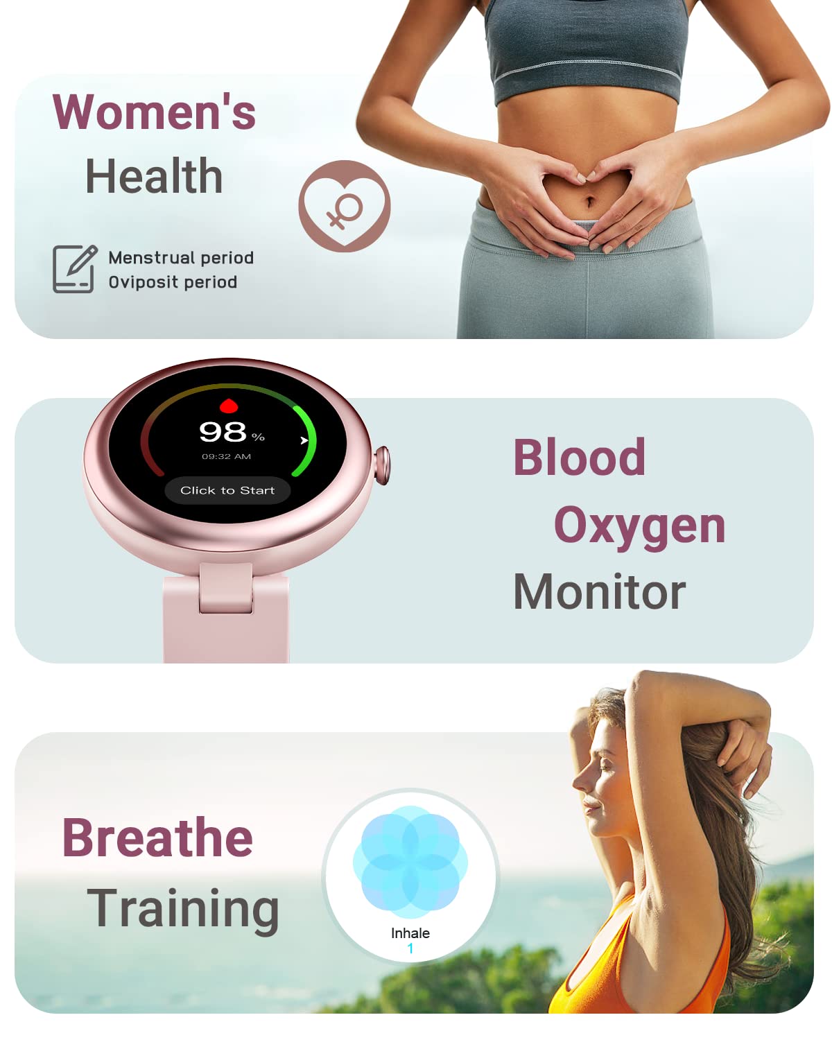 Fitness Watches for Women, Fitness Tracker Gifts for Women Mom Round Smartwatch Compatible with iPhone Android Phones with Heart Rate Monitor Pedometer Sleep Tracker Steps Counter Waterproof Pink