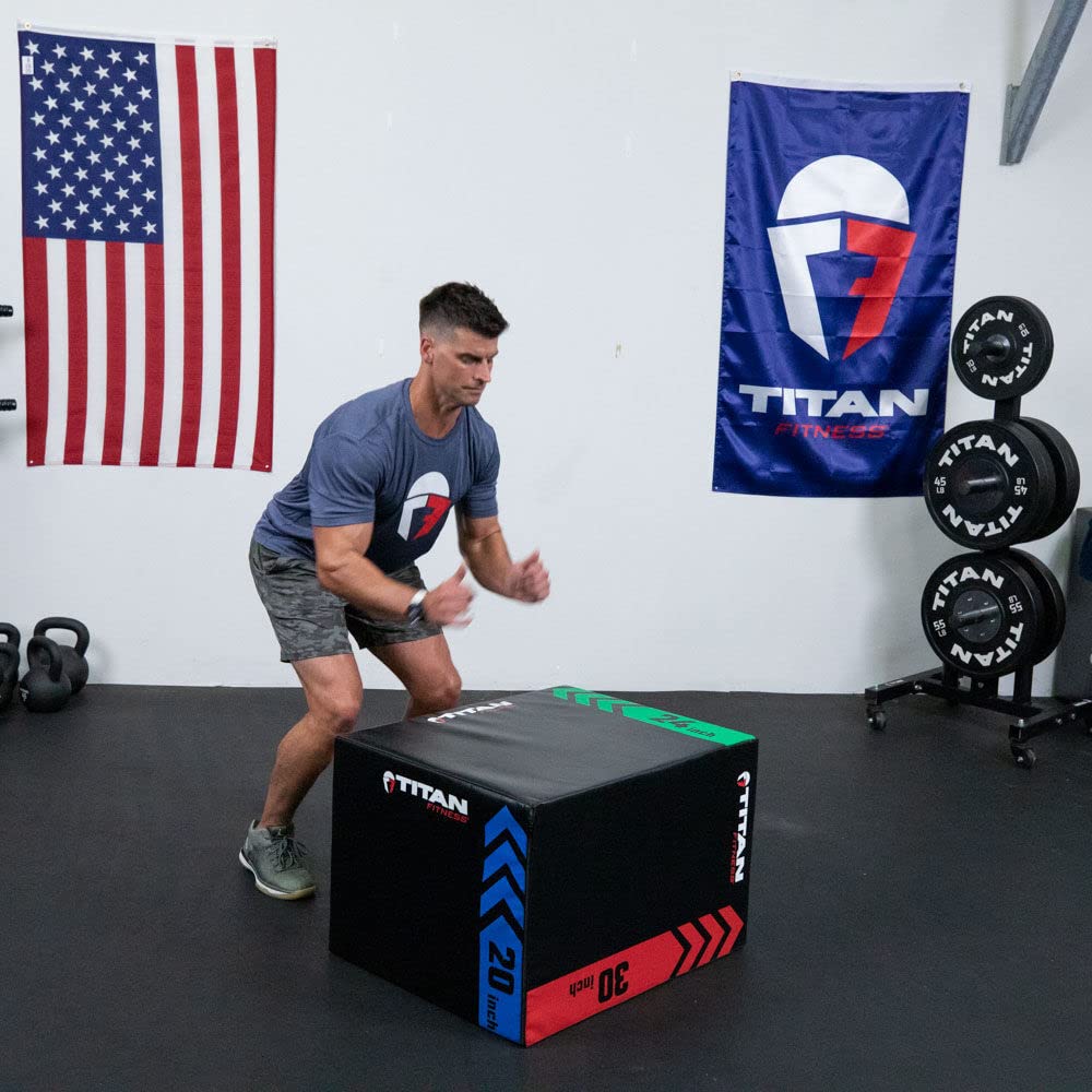 Titan Fitness Heavy Foam Plyometric Box, 20in 24in 30in, 3-in-1 Pro-Duty HIIT Exercise Foam Plyo Box, Step-Up, Box Squat, Home Garage Gym Training