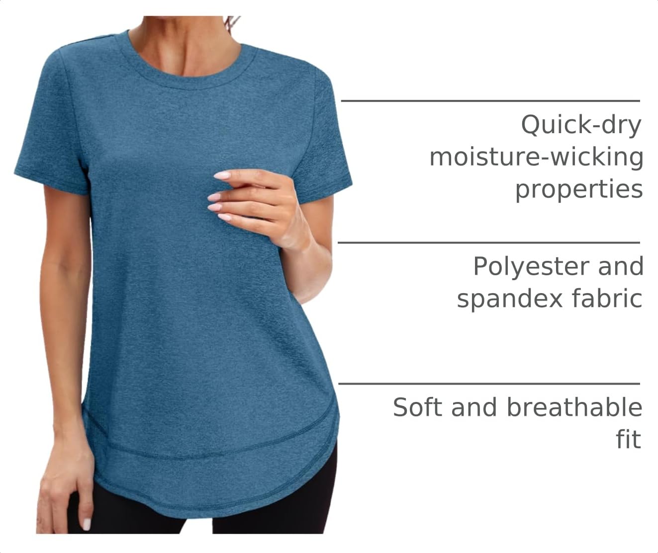 Oversized Tshirts for Women Dry Fit Plus Size Spring Clothes Summer Athletic Tops Workout Shirts Crewneck Blue Green 3XL