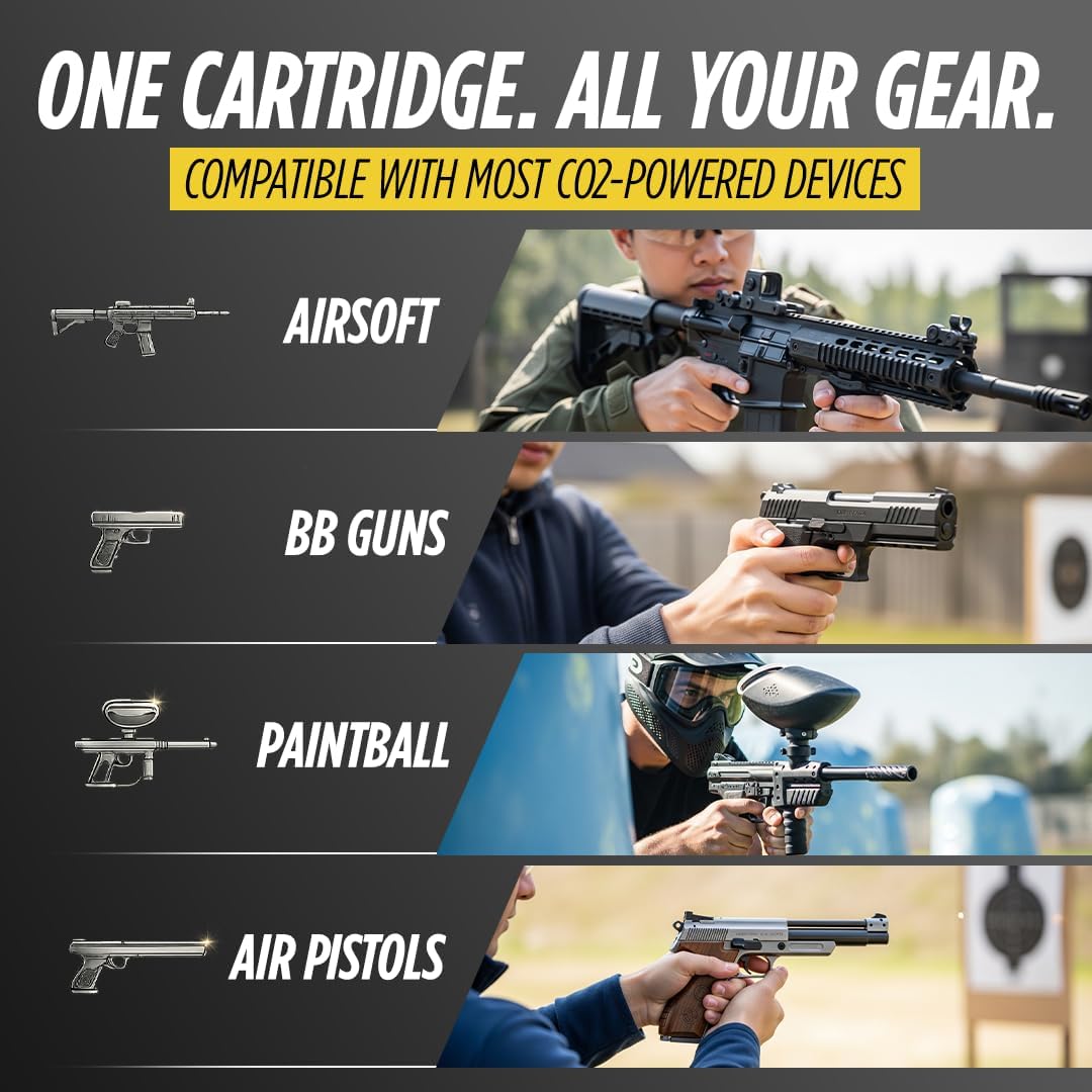 Guard Dog Security CO2 Cartridges - 8g & 12g Non-Threaded for BB Guns, Airsoft Pistols & Paintball Markers | Snug Fit, Solid Seal